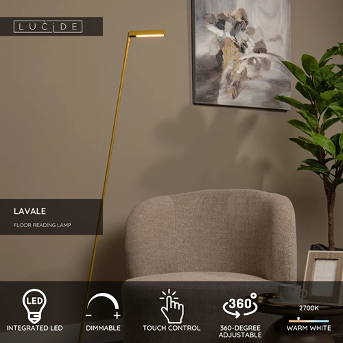 Lucide LAVALE - Floor reading lamp - LED Dim. - 1x3W 2700K - Ocher Yellow - USP